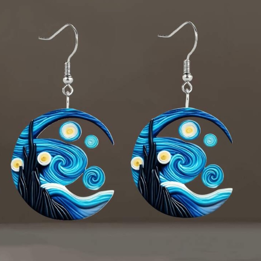 BRAND NEW 🌃 3D Van Gogh Earrings Starry Night - Unique 3D Effect Acrylic